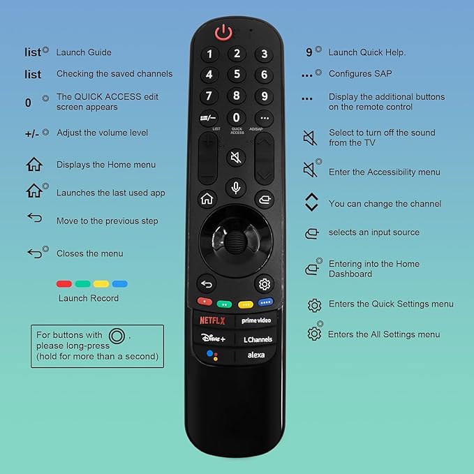 Magic Remote for LG Smart TV Remote Control,for LG TV Remotes AN-MR24GA/23GA/22GA/21GA with Pointer and Voice Function,Replacement for 2019-2024 UHD QNED NanoCell MiniLED OLED C4 C3 C2 C1 G4 Smart TVs