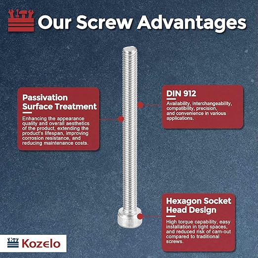 Kozelo 15pcs Socket Head Cap Screws - [M5-0.8 x 60mm] 304 Stainless Steel Allen Socket Drive for Electrical Motor 3D Printing Fan Engine Replacement Use, Silver