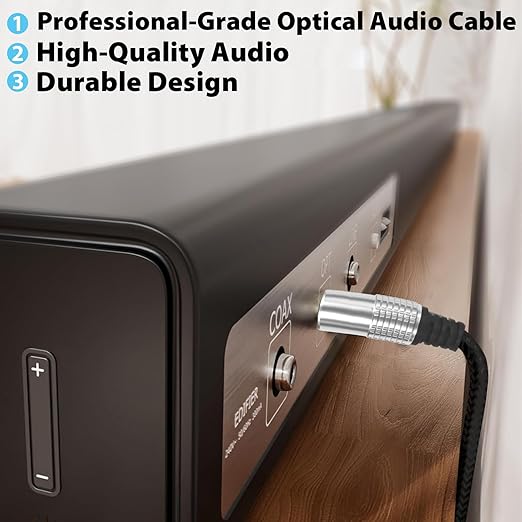 Cyberguys! Optical Audio Cable, Digital Optical Cable with Toslink Connectors, Braided Digital Audio Cables for Soundbar, TV, Receiver, Speaker, Xbox, PS5, Blu-Ray – Gold-Plated, 3.3ft