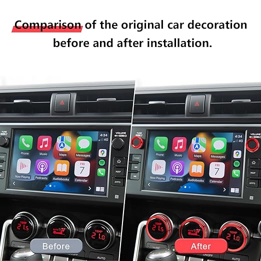 Auovo AC Knob Rings Trims Compatible with Subaru BRZ 2022-2026 for Toyota GR86 2022-2025 2026 Interior Accessories Air Conditioning Radio Switch Cover Audio Volume Button Ring (Knob Trims-6PCS, Red)