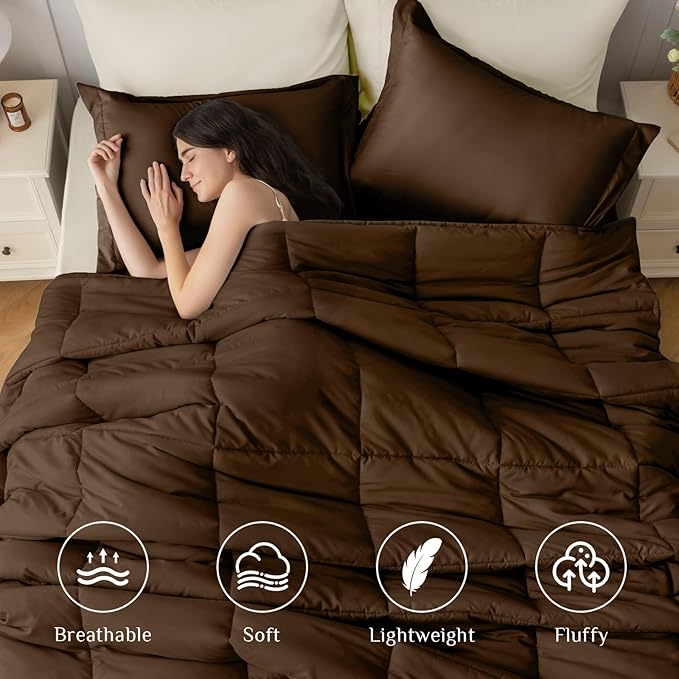 JOLLYVOGUE California King Comforter Set, Ultra-Soft Bed in a Bag Cal King Size 7 Pieces, Oeko-TEX Certified Bedding Set with Down Alternative Comforter, Sheets, Pillowcases & Shams, Brown & Beige
