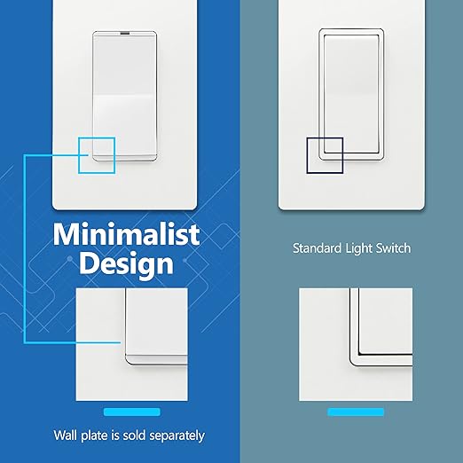 LIDER Minimalist Design Matte Finish Lighted Decorator Switch, Frameless Paddle Light Switch with Locator Light, Grounding Screw, 3-Way or Single Pole, 15A 120V, UL Listed, LS15-3W-W, White