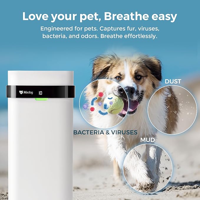 Airdog Air Purifier for Homes with Pets, Covers Up to 1614 Ft², TPA Technology with Washable Filter, Air Quality Display, Quiet Air Cleaner, Removes Dust, Smoke Odors, Smart Control