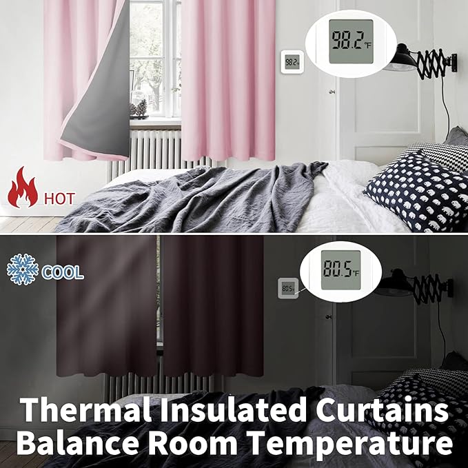 BGment Pink Blackout Curtains for Nursery, Short Kids Curtains Thermal Insulated Noise Canceling Full Sun Block Girls Baby Room Curtains 45 Inch Length, 2 Panels, Each Small Drape 52 Inch Wide
