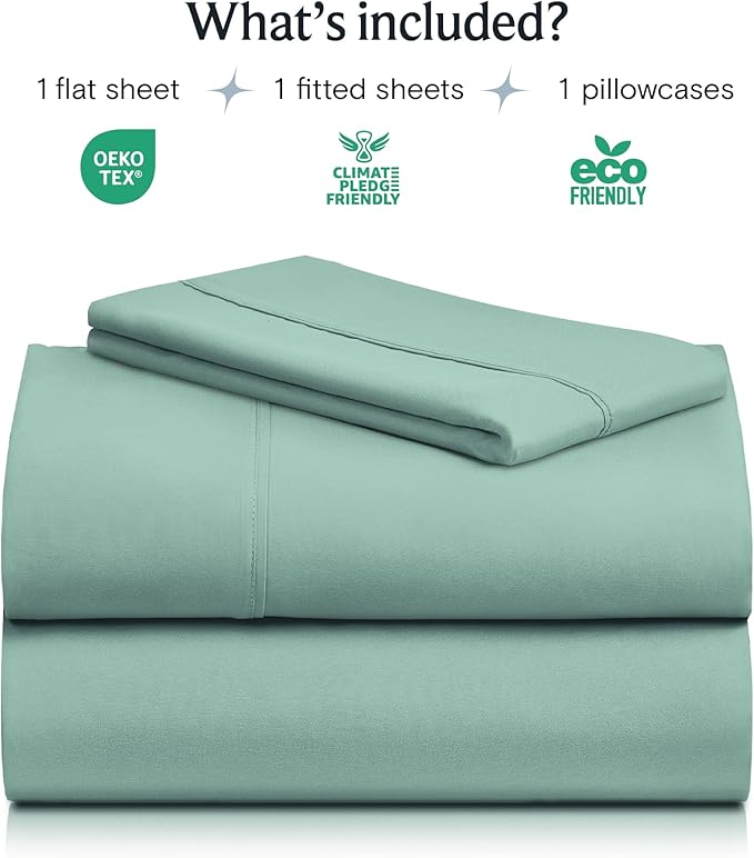LuxClub 3 PC Twin XL Sheet Set, Deep Pockets Wrinkle Free Cooling Bed Sheets Hotel Bedding for Women, Men, Kids & Teens, Includes 1 Fitted Sheet, 1 Flat Sheet and 1 Pillowcase-Silky Soft Light Teal