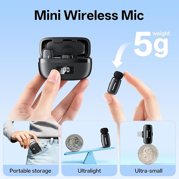 Yuaceuco Mini Wireless Lavalier Microphone for iPhone ipad Android, Noise Reduction and Mute, 33h Charging Case, AI Voice Changer, 131FT Range, Mini Lapel Mic for Video Recording, Vlogging, YouTube
