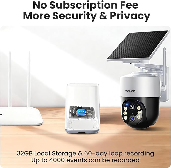 SOLIOM- True 8MP HD Security Cameras Outdoor Wireless, Add-On Camera, Solar Powered, Auto Tracking,Requires SOLIOMBASE, SOLIOMBASE Supports Up to 4 Cams