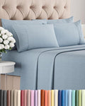 Full 6 Piece Sheet Set - Cooling & Breathable - Hotel Luxury Bedding, Includes Fitted Sheet for Women, Men, Kids and Teens - 1 Flat, 1 Fitted Sheet, 4 Pillowcases with Deep Pockets - Heathered Blue