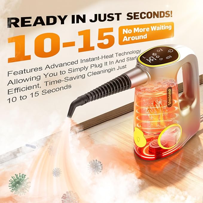 Handheld Pressurized Steam Cleaner for Home - 15s Heat-Up 3-Level Adjustable Steam Cleaner with 14pcs Accessories, Multi-Surface Steamer for Cleaning Car Detailing, Tile, Grout, Chemical-Free
