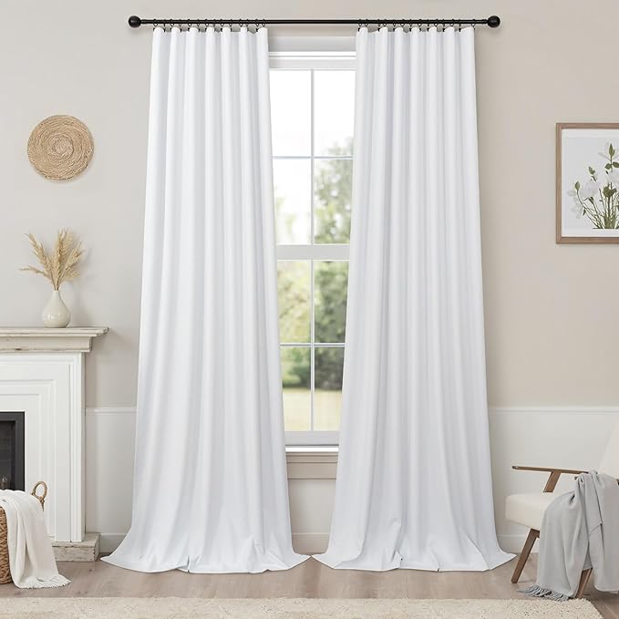 Room Divider Curtains 12ft Extra Long Blackout Curtains for High Ceiling Living Room Large Window Linen Look Drapes 132 Inches Long 2 Panels Set Noise Cancelling Thermal Light Blocking Farmhouse White