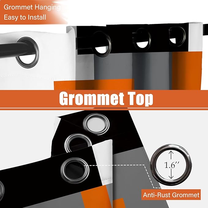 Orange 100% Blackout Curtains for Bedroom 72 inch Length 2 Panels Set White Grey Modern Abstract Geometric Black Out Curtains Insulated Room Darkening Window Drapes for Living Room, 42Wx72L