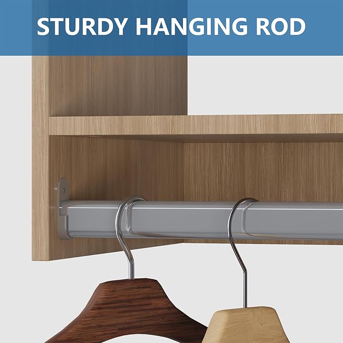 Double Hanging Closet Unit, Modular System Organizer With Storage for Walk-In Closets, Clothing Rack Wardrobe for Hanging Clothes, Bedroom, Wood, 31.5"W