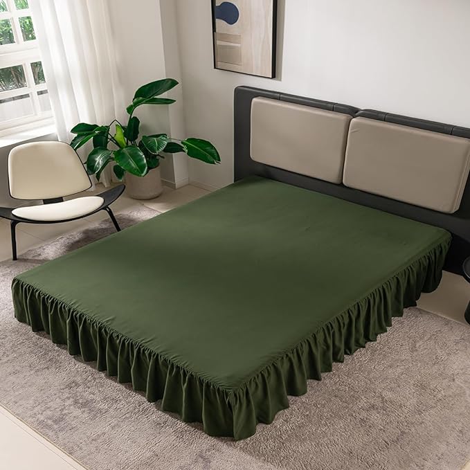 Green Bed Skirt King Size Ruffled Bed Skirt with Split Corners, King Bed Skirt 16 Inch Drop, King Size Bed Skirt Green for Ruffled Bed Skirt with Split Corners, Bed Skirt King Size