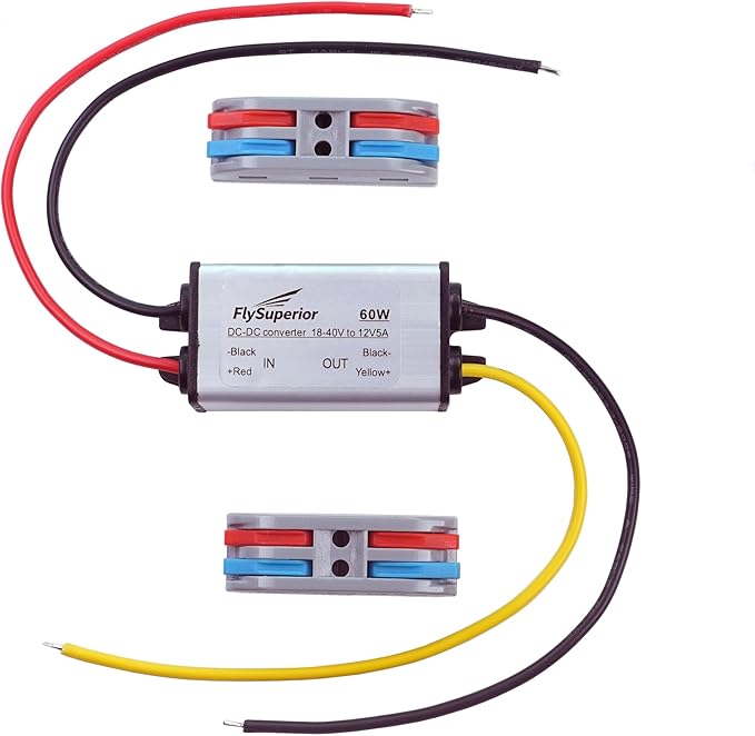 FlySuperior DC 24V/36V to 12V Step Down Converter Reducer Regulator, 5A, 60W Power Adapter, Waterproof Design, Suitable for Cars, Trucks, Vehicles, Boats, Engines, Solar Systems,LED. (DC 18V-40V)