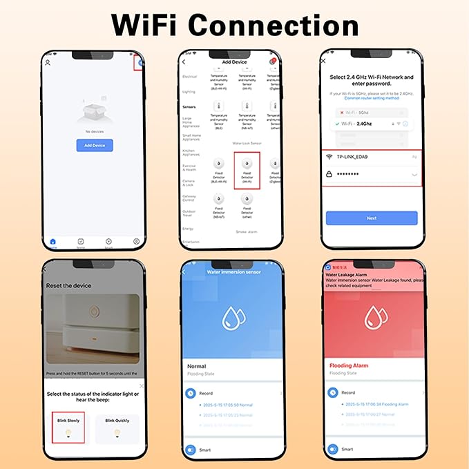 WiFi Water Leak Detectors for Home, Real-Time Mobile Alerts Smart Water Sensor Alarm (with Wire & Batteries)