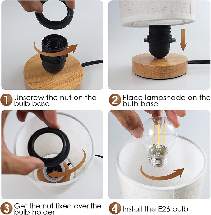 Minimalist Bedside Table Lamps for Bedrooms Set of 2, 3 Color Temperature Bedside Lamps with Round Fabric Linen Shade,Small Desk Lamp Night Nightstand Lamp Set for Living Room, Reading,Office