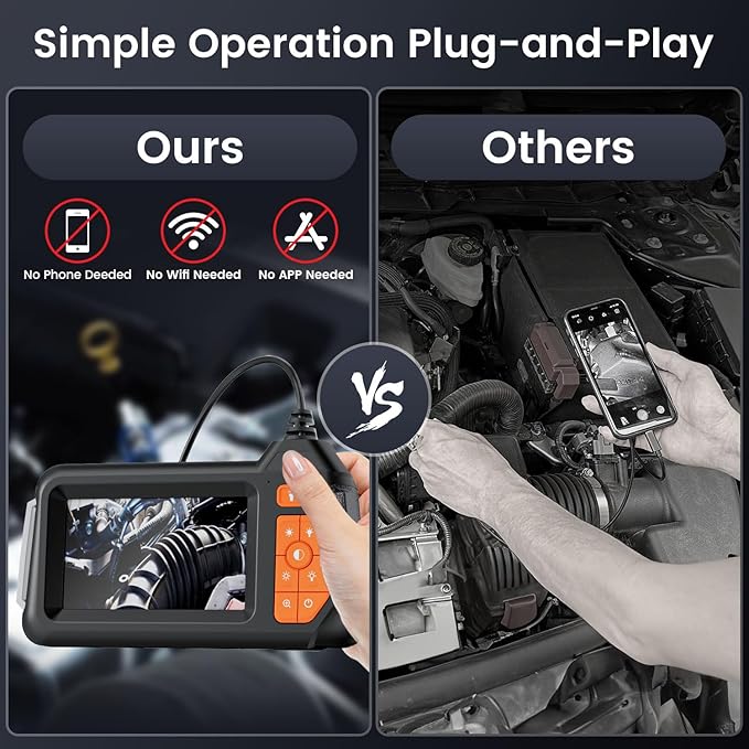 Endoscope Camera with Light: Dual Lens Industrial Endoscope Borescope - 1080P HD Borescope Camera with Light- 16.4FT Flexible Waterproof Inspection Bore Scope for Plumbing Automotive Sewer