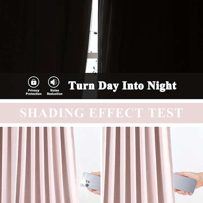Vision Home Soft Pink Linen Full Blackout Curtains for Bedroom Living Room Darkening Energy Efficient Window Panels 72 inch Thermal Insulated Rod Pocket Back Tab Linen Drapes 56" Wx72 Lx2