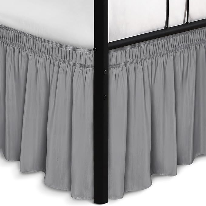 Biscaynebay Wrap Around Bed Skirts with Split Corners for Full Beds 12" Drop, Silver Grey Adjustable Elastic Dust Ruffles Easy Fit Wrinkle & Fade Resistant Silky Luxurious Fabric Machine Washable