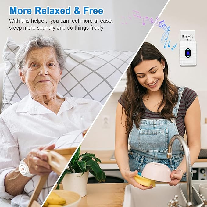 Daytech Wireless Wrist Pager Caregiver Call Button in Home System Watch Alarm Nurse Personal Help Alert for Patients Elderly 2 Watch Call Buttons 2 Plugin Receivers