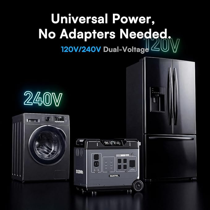 OUKITEL 5120Wh Power Station BP5000 Pro Max, 120/240V 5000W(Surge 9000W) AC Output Solar Generator for Home Battery Backup, 1000W MPPT Solar Charging, Home Battery Power Supply, Expandable to 20kWh