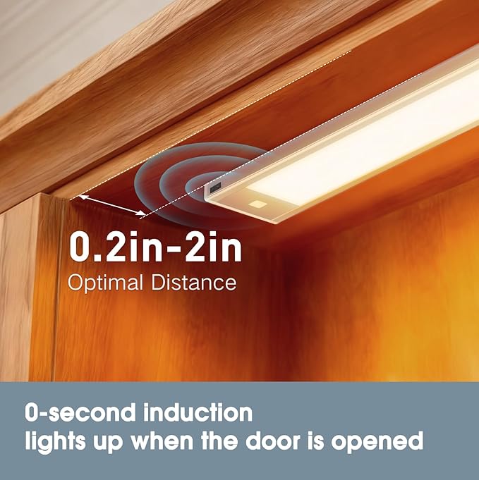 VST Rechargeable Drawer Lighting, Door Open Automatic ON/Off Light, Stick-ON LED Cabinet Light for Wardrobe Kitchen Basement Trunk Pantry Gun Safe (2 Pack, Warm Light - 3000K)