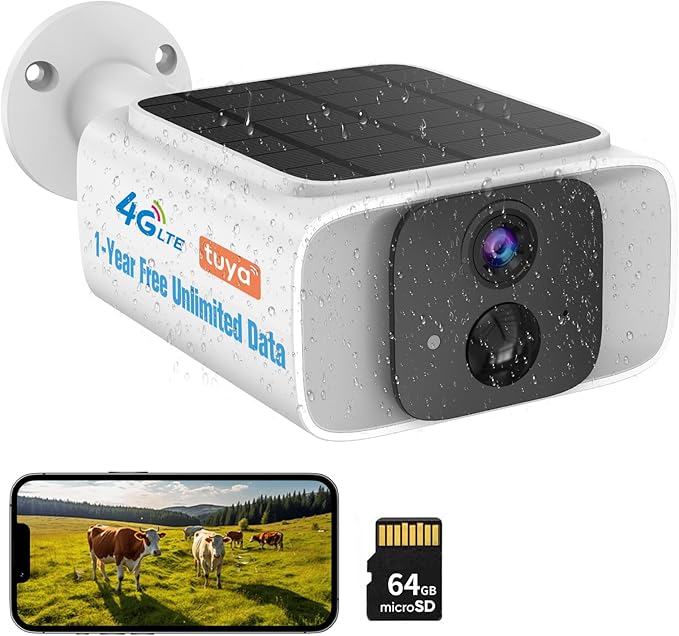 Kweiugfi 4G LTE Cellular Security Cameras Outdoor Wireless,365-Day Unlimited Data,No WiFi Security Camera Solar Powered,2K Color Night Vision,PIR Motion Sensor,2-Way Audio,Built in VSIM,64GB SD Card