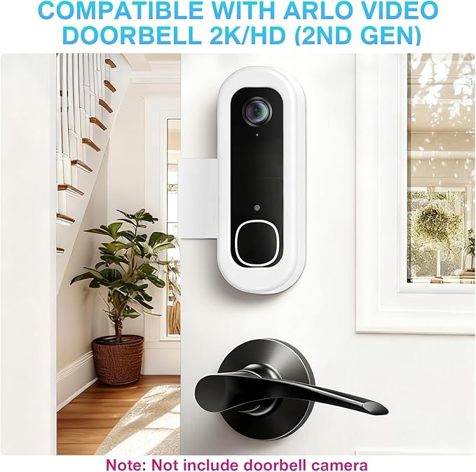 Anti-Theft Doorbell Mount Compatible with Arlo Video Doorbell 2K/HD (2nd Gen), No-Drill Adjustable Mounting Bracket for Arlo Doorbell Camera, Accessories for Apartments, Businesses Home (White)