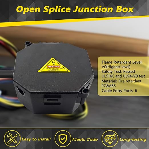 MIARALA Black Open Splice Junction Box (10 Pack), Splice Box Wire Electrical Junction Box with Cover V0 Flame Retardant Rating(Highest Level)