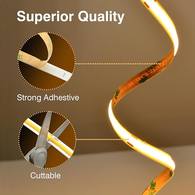 COB LED Strip Lights Warm White,24V Dimmable led Light Strip KIT with Remote and app Control,3000K 32.8FT/2 * 5m 8mm Wide Ra>90 Cuttable Flexible Strip Lights for Bedroom,Wardrobe,Cabinet