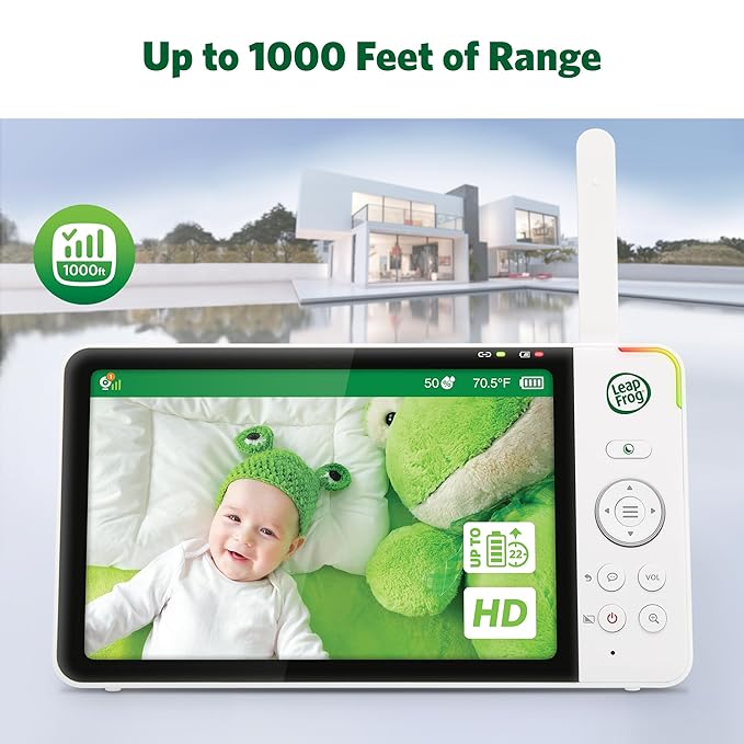 LeapFrog 2-Camera Color Night Vision Video Baby Monitor with 7" HD 1080p, Split Screen, 360 Pan & Tilt, 8X Zoom, Night Light, Humidity & Temperature Sensor, Up to 1000ft Long Range: LF920-2HD