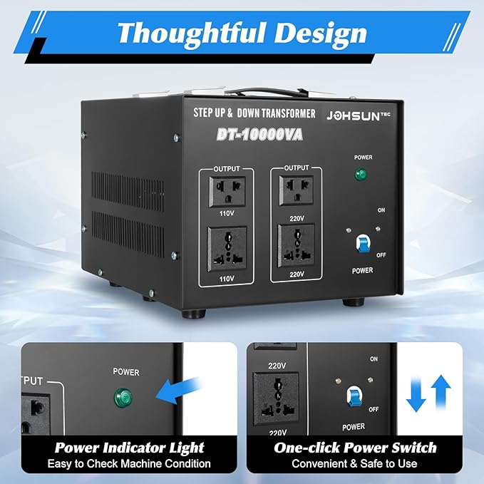 8000W/10000W Voltage Converter Transformer Step Up/Down 110V/220V Heavy Duty Transformer Power Converter Automatic Voltage Regulator Voltage Converter Circuit Breaker Protection (DT-10000VA)