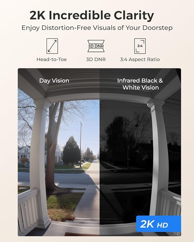 REOLINK 2K Video Doorbell PoE Camera with Chime, 3:4 Head-to-Toe View, 2-Way Talk, Person/Package Detection, Outdoor Waterproof, Smart Alerts, Supports NVR