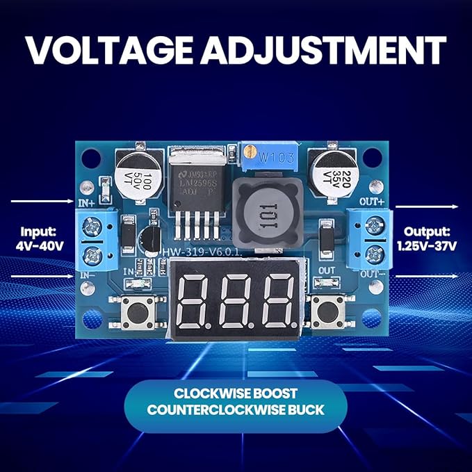 Seloky LM2596 Adjustable DC-DC Step-Down Buck Converter Module with LED Voltmeter Display, Voltage Regulator 4.0-40V Input to 1.25-37V Output Power Supply Module (Pack of 6)