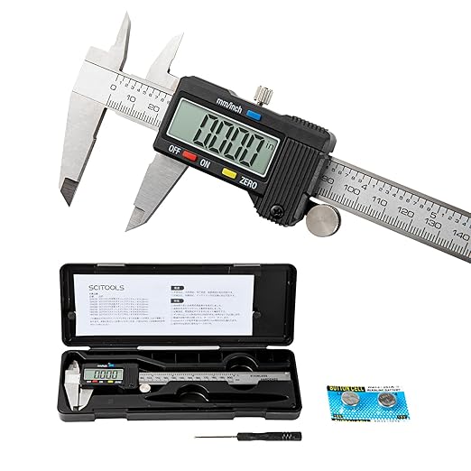 SCITOOLS Digital Caliper 0-8" Measuring Tool with Metal Ruler, Micrometer Caliper with Auto-Off Feature, Interchangeable Between inches and millimeters for DIY/Household and 3D Printing, Black