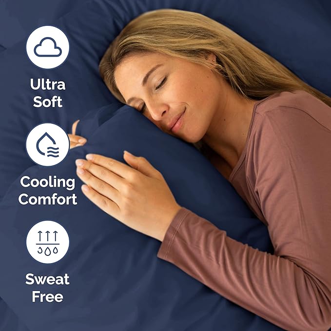 RV Short Queen Sheet Set 60 X 75 - 4 Piece RV Short Queen Bed Sheets - Soft, Breathable & Cooling - Designed for Bunks, Trailers & Camper - Fits 8” to 12" Mattress - Hotel Luxury Bedding - Navy Blue