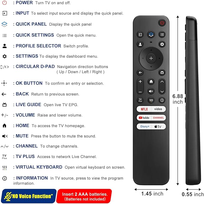 Replacement Remote Only for TCL-Google-TV-Remote-Control, for TCL 4K Google Smart TV UHD HDR QD-MINI-LED QLED