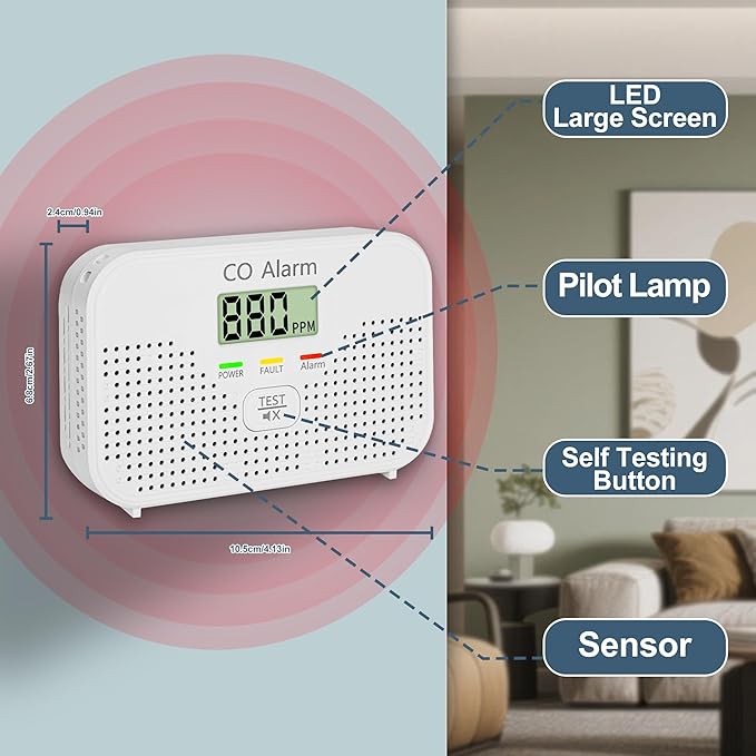 Carbon Monoxide Detector Powered by AA Battery (not Included),CO Monitoring Alarm with LCD Display Screen, Used for Home Basement Kitchen, Hotel Garage, Bedroom, Living Room Voice Alarm 3 Pack