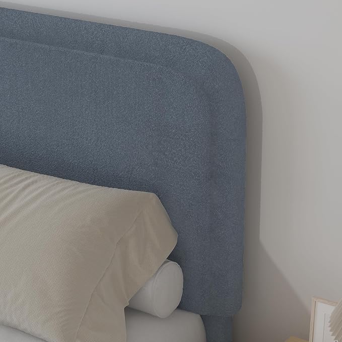 BarnFurin Full Size Bed Frame,Cloud Boucle Upholstered Platform Bed Frame with Headboard, Modern Style, Soft Rounded Corners, No Box Spring Required, Easy Assembly, Blue