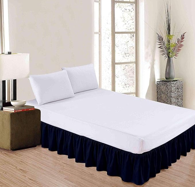 Navy Blue Solid Ruffled Bed Skirt Queen-XL-20 Inch Drop Split Corner, Microfiber Bedskirt with Platform Three Sided Coverage