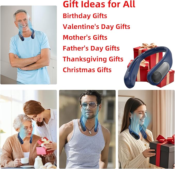 Portable Neck Fan,Personal Wearable Bladeless Fan,LED Display,4-Speeds,6000mAh USB Rechargeable,360° Strong Cooling Wind,Hands Free,White Elephant Gift,Christmas Gifts for Men Women Dad Mom (Blue)