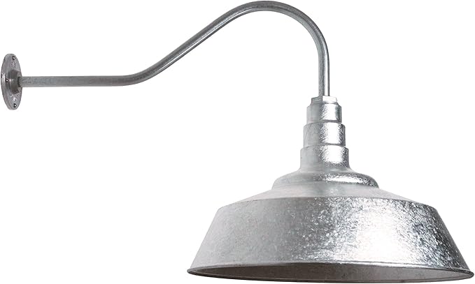 Steel Lighting Co. Large Outdoor Barn Light | Gooseneck Light Fixture | Made in America from 18-Gauge Steel | 20" Dome | 23" Gooseneck Galvanized Exterior/Galvanized Interior