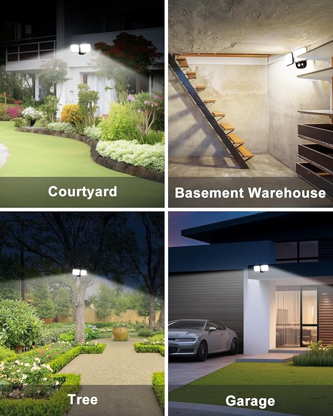 Rechargeable Battery Motion Light, 2500LM & 4000LM Dual Modes Motion Sensor Security Lights, USB Charging Wireless Flood Light Battery Powered, LED Outdoor Lights for Garage,Yard,Porch,Shed, Brown