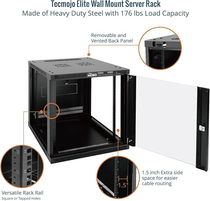 Tecmojo 12U Wall Mount Rack Cabinet, Heavy-Duty 176 Lbs High Load Capacity, 19” Enclosed Server Network Rack with Glass Door, 23.6” Deep – Elite Collection