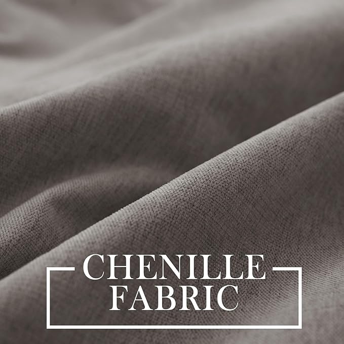 Macochico 100% Blackout Curtains Thermal Insulated Noise Reducing Chenille Curtains for Hotel Auditorium Bedroom Living Room Grommet Stone Grey Curtains with Tieback Classic 52" Wx84 L 1 Panel