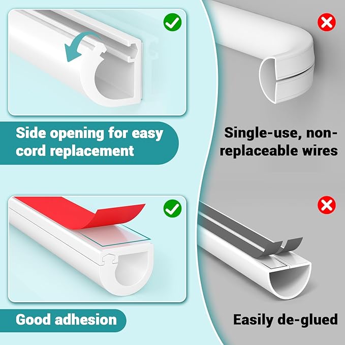 Self-Adhesive TV Cable Hider, Home Audio Flexible Wire Cord Management, RG6 Coaxial Cable Raceways, HDMI Cable Cord Hider, White (118 in/3m)