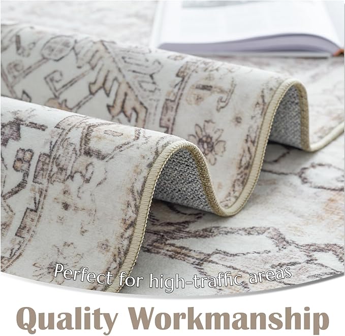 jinchan Lima Kitchen Runner Rug 3x10-2pcs, Bohemian Hallway Washable Rug Floral Non Slip with Rubber Backing Vintage Carpet Runner for Bedroom Bathroom Laundry Room Living Room Taupe