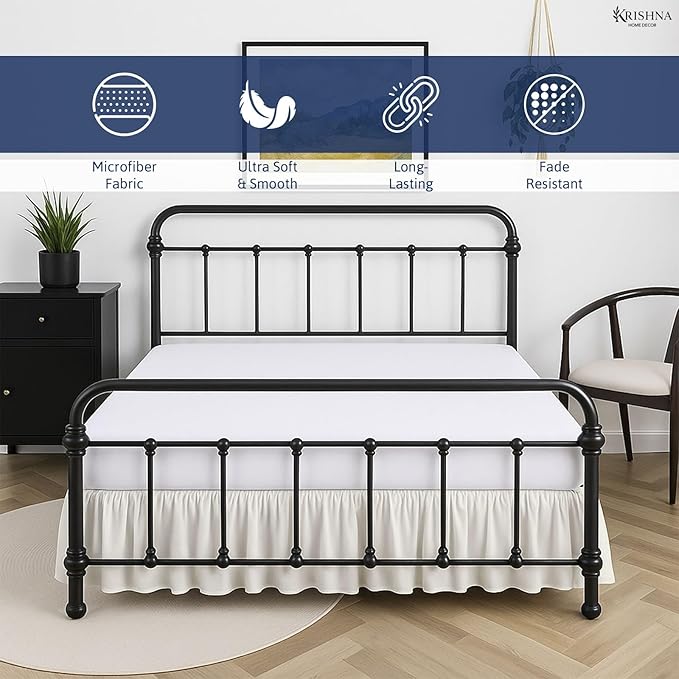 KRISHNA Ruffled Bed Skirt with Split Corners King, 100% Microfiber Hotel Quality, 18 Inch Drop Dust Ruffle Gathered Bedskirt with Platform, 78" x 80", Ivory