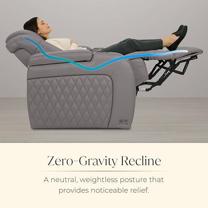 Seatcraft Diamante Zero-Gravity CoolZero Italian Leather Home Theater Seating, Power Headrest, Power Recline, Row of 5 Dual Loveseats, Gray