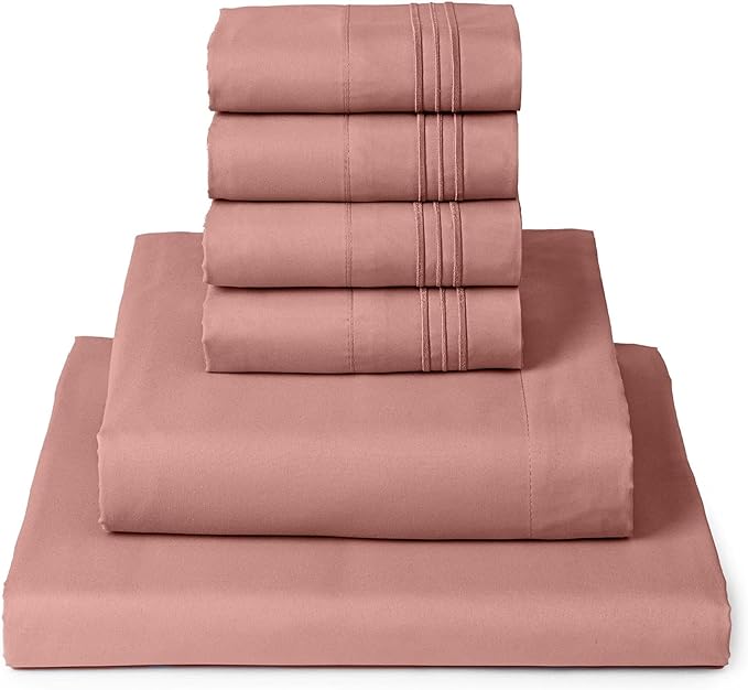 Mellanni King Sheet Set - 6-Piece Iconic Collection Bedding, (Including 4 Pillowcases), 16-Inch Deep Pocket, Easy Care, Extra Soft, Cooling Sheets, Brushed Microfiber - Coral